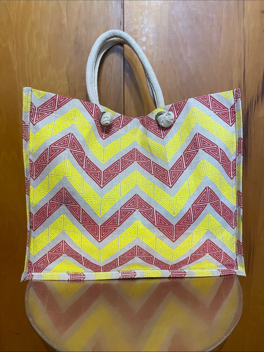NWT The Royal Standared Chevron Zigzag Canvas Tote Yellow & Red 18x14.5x7.5”